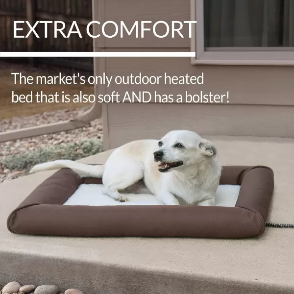 KampH Pet Products Heated Deluxe LectroSoft Outdoor Dog Bed with Bolster Orthopedic Warming Pet Pad Outdoor Heated Pad for Pets Heated Outside Dog and Cat Bed ChocolateTan Medium 265x305in230L x 200W x 30Th