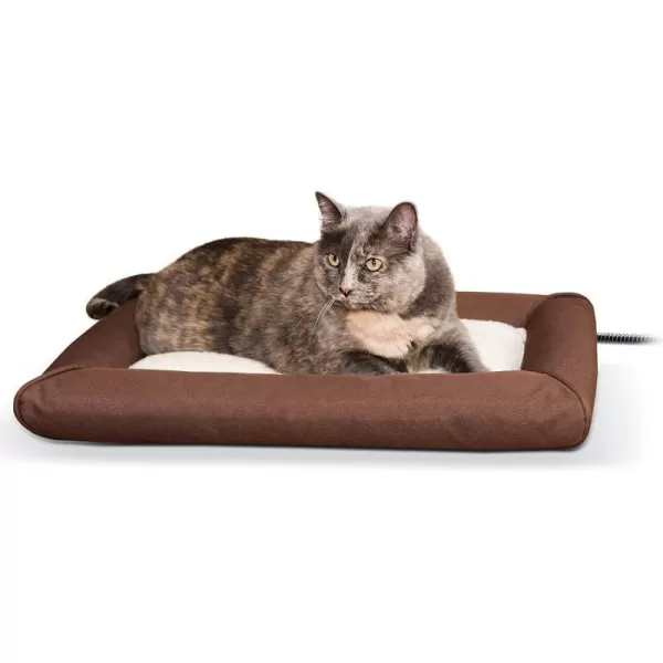 KampH Pet Products Heated Deluxe LectroSoft Outdoor Dog Bed with Bolster Orthopedic Warming Pet Pad Outdoor Heated Pad for Pets Heated Outside Dog and Cat Bed ChocolateTan Medium 265x305in230L x 200W x 30Th