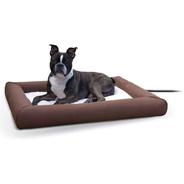 KampH Pet Products Heated Deluxe LectroSoft Outdoor Dog Bed with Bolster Orthopedic Warming Pet Pad Outdoor Heated Pad for Pets Heated Outside Dog and Cat Bed ChocolateTan Medium 265x305in310L x 270W x 40Th