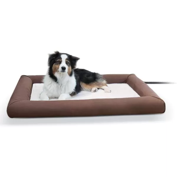 KampH Pet Products Heated Deluxe LectroSoft Outdoor Dog Bed with Bolster Orthopedic Warming Pet Pad Outdoor Heated Pad for Pets Heated Outside Dog and Cat Bed ChocolateTan Medium 265x305in450L x 350W x 50Th