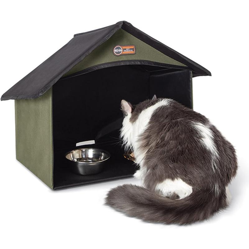 KampH Pet Products Outdoor Kitty Dining Room Outdoor Cat Shelter for Food amp Water Purrfect for Outdoor Feral Cats and Community Cats Olive 14 X 20 X 165Olive Dining Room