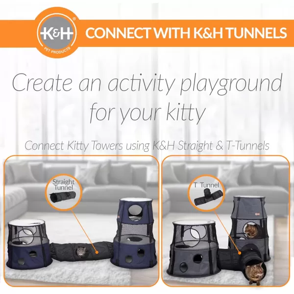 KH Pet Products Cat Playground Bundle with 3 Level Tower  Straight Tunnel Tube  2 Level Tower Cat Tower Tree Condo for Indoor Cat Playground Kitty Activity Tree Cave Cozy Hideaway Center GrayGray