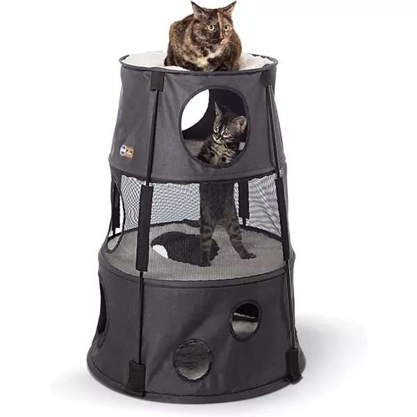 KH Pet Products Cat Playground Bundle with 3 Level Tower  Straight Tunnel Tube  2 Level Tower Cat Tower Tree Condo for Indoor Cat Playground Kitty Activity Tree Cave Cozy Hideaway Center GrayClassy Gray