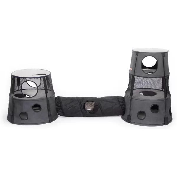 KH Pet Products Cat Playground Bundle with 3 Level Tower  Straight Tunnel Tube  2 Level Tower Cat Tower Tree Condo for Indoor Cat Playground Kitty Activity Tree Cave Cozy Hideaway Center GrayClassy Gray