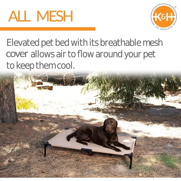 KH Pet Products Elevated Outdoor Dog Cot Bed Raised Cooling Bed with Washable Breathable Mesh for Large Dogs Portable Raised Platform Pet Bed Heavy Duty Metal Frame Hammock Bed Jumbo TanAll Season Tan Mesh