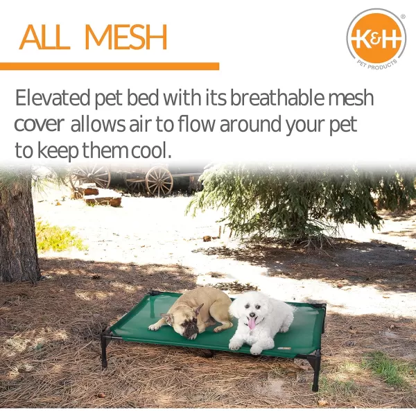 KH Pet Products Elevated Outdoor Dog Cot Bed Raised Cooling Bed with Washable Breathable Mesh for Large Dogs Portable Raised Platform Pet Bed Heavy Duty Metal Frame Hammock Bed Jumbo TanGreen All Season Mesh