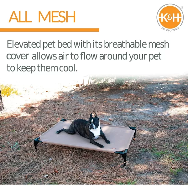 KH Pet Products Elevated Outdoor Dog Cot Bed Raised Cooling Bed with Washable Breathable Mesh for Large Dogs Portable Raised Platform Pet Bed Heavy Duty Metal Frame Hammock Bed Jumbo TanTan All Season Mesh