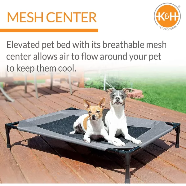 KH Pet Products Elevated Outdoor Dog Cot Bed Raised Cooling Bed with Washable Breathable Mesh for Large Dogs Portable Raised Platform Pet Bed Heavy Duty Metal Frame Hammock Bed Jumbo TanGrayBlack Mesh