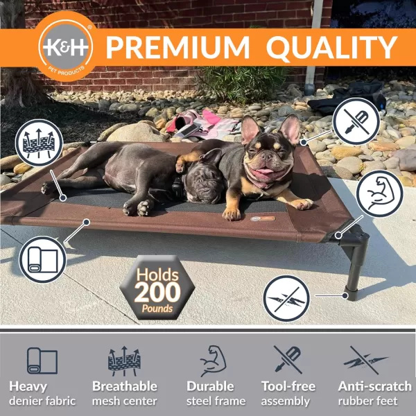 KH Pet Products Elevated Outdoor Dog Cot Bed Raised Cooling Bed with Washable Breathable Mesh for Large Dogs Portable Raised Platform Pet Bed Heavy Duty Metal Frame Hammock Bed Jumbo TanChocolateBlack Mesh