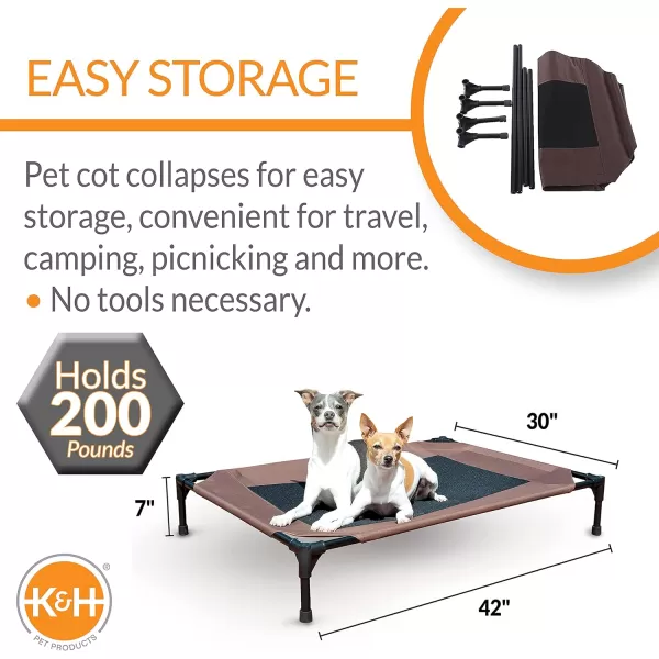 KH Pet Products Elevated Outdoor Dog Cot Bed Raised Cooling Bed with Washable Breathable Mesh for Large Dogs Portable Raised Platform Pet Bed Heavy Duty Metal Frame Hammock Bed Jumbo TanChocolateBlack Mesh