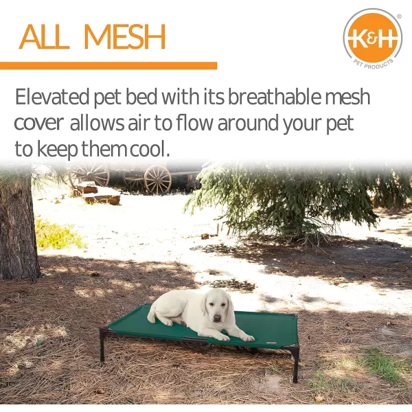 KH Pet Products Elevated Outdoor Dog Cot Bed Raised Cooling Bed with Washable Breathable Mesh for Large Dogs Portable Raised Platform Pet Bed Heavy Duty Metal Frame Hammock Bed Jumbo TanGreen All Season Mesh