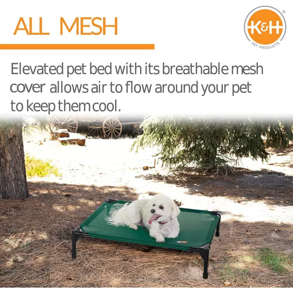 KH Pet Products Elevated Outdoor Dog Cot Bed Raised Cooling Bed with Washable Breathable Mesh for Large Dogs Portable Raised Platform Pet Bed Heavy Duty Metal Frame Hammock Bed Jumbo TanGreen All Season Mesh