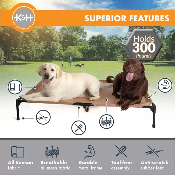 KH Pet Products Elevated Outdoor Dog Cot Bed Raised Cooling Bed with Washable Breathable Mesh for Large Dogs Portable Raised Platform Pet Bed Heavy Duty Metal Frame Hammock Bed Jumbo TanTan All Season Mesh