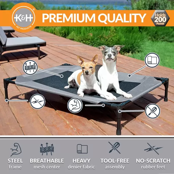 KH Pet Products Elevated Outdoor Dog Cot Bed Raised Cooling Bed with Washable Breathable Mesh for Large Dogs Portable Raised Platform Pet Bed Heavy Duty Metal Frame Hammock Bed Jumbo TanGrayBlack Mesh