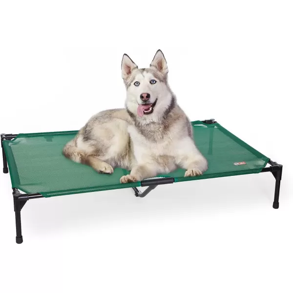 KH Pet Products Elevated Outdoor Dog Cot Bed Raised Cooling Bed with Washable Breathable Mesh for Large Dogs Portable Raised Platform Pet Bed Heavy Duty Metal Frame Hammock Bed Jumbo TanGreen All Season Mesh