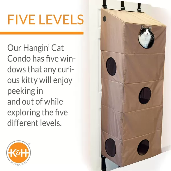 KH Pet Products Hangin Cat Condo Door Mounted Cat Furniture Cat Tree Tan Large 23 X 16 X 65 Inches5 Story Condo Wide