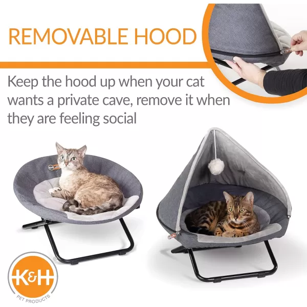 KampH Pet Products Cozy Cot Hooded Elevated Pet Bed Dish Chair for Cats Portable Round Papasan Chair for Cats Machine Washable Gray Small 19 InchesKampH Pet Products Cozy Cot Hooded Elevated Pet Bed Dish Chair for Cats Portable Round Papasan Chair for Cats Machine Washable Gray Small 19 Inches