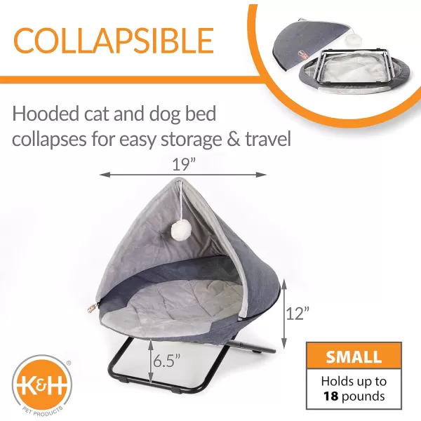 KampH Pet Products Cozy Cot Hooded Elevated Pet Bed Dish Chair for Cats Portable Round Papasan Chair for Cats Machine Washable Gray Small 19 InchesKampH Pet Products Cozy Cot Hooded Elevated Pet Bed Dish Chair for Cats Portable Round Papasan Chair for Cats Machine Washable Gray Small 19 Inches