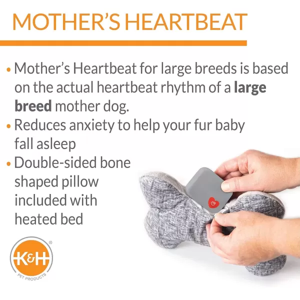 KampH Pet Products Mothers Heartbeat Heated Dog Bed with Bone Pillow Heartbeat Puppy Toy New Puppy Essential Heated Puppy Bed  Dog Anxiety Toy  Gray 13 X 16 Inches w Medium Breed Heartbeat Rhythm200L x 160W x 80Th