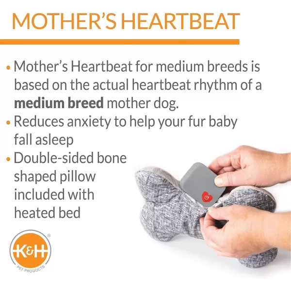 KampH Pet Products Mothers Heartbeat Heated Dog Bed with Bone Pillow Heartbeat Puppy Toy New Puppy Essential Heated Puppy Bed  Dog Anxiety Toy  Gray 13 X 16 Inches w Medium Breed Heartbeat Rhythm160L x 130W x 60Th