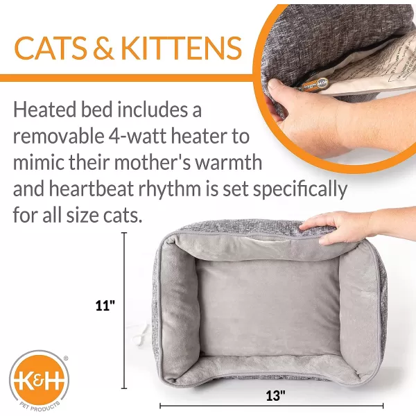 KampH Pet Products Mothers Heartbeat Heated Dog Bed with Bone Pillow Heartbeat Puppy Toy New Puppy Essential Heated Puppy Bed  Dog Anxiety Toy  Gray 13 X 16 Inches w Medium Breed Heartbeat Rhythm130L x 110W x 50Th