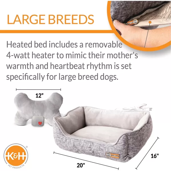 KampH Pet Products Mothers Heartbeat Heated Dog Bed with Bone Pillow Heartbeat Puppy Toy New Puppy Essential Heated Puppy Bed  Dog Anxiety Toy  Gray 13 X 16 Inches w Medium Breed Heartbeat Rhythm200L x 160W x 80Th