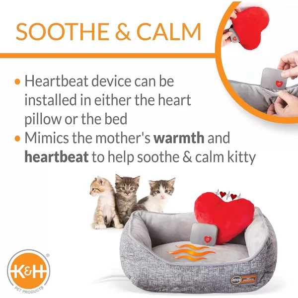 KampH Pet Products Mothers Heartbeat Heated Dog Bed with Bone Pillow Heartbeat Puppy Toy New Puppy Essential Heated Puppy Bed  Dog Anxiety Toy  Gray 13 X 16 Inches w Medium Breed Heartbeat Rhythm130L x 110W x 50Th