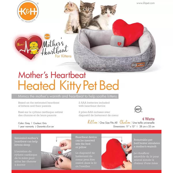 KampH Pet Products Mothers Heartbeat Heated Dog Bed with Bone Pillow Heartbeat Puppy Toy New Puppy Essential Heated Puppy Bed  Dog Anxiety Toy  Gray 13 X 16 Inches w Medium Breed Heartbeat Rhythm130L x 110W x 50Th