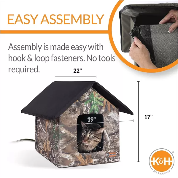 KampH Pet Products Original Outdoor Heated Kitty House Cat Shelter 19 X 22 X 17 Inches Log Cabin Design  ThermoKitty Caf Outdoor Heated Cat BowlRealTree Camo