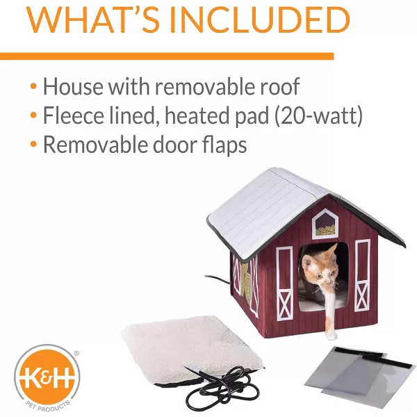 KampH Pet Products Outdoor Heated Kitty House Outdoor Cat House for Outside Community Cats Strays and Ferals Insulated Shelter Warming Cold Weather House with Heated Pad for Winter Cottage DesignHeated Barn Design