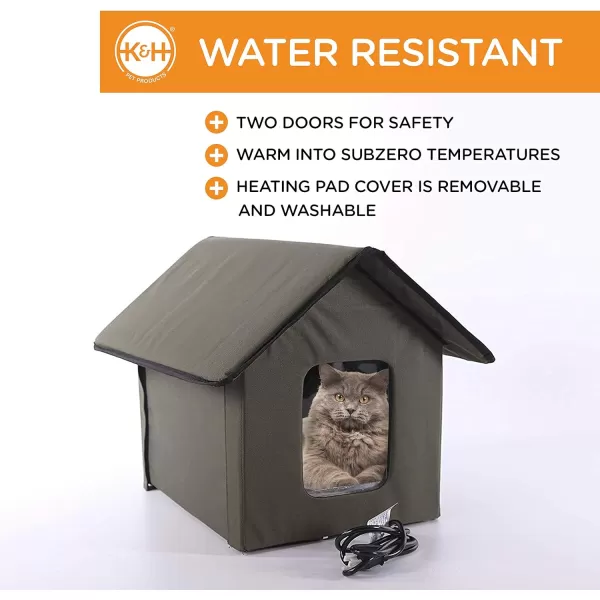 KampH Pet Products Outdoor Heated Kitty House Outdoor Cat House for Outside Community Cats Strays and Ferals Insulated Shelter Warming Cold Weather House with Heated Pad for Winter Cottage DesignHeated Log Cabin Design