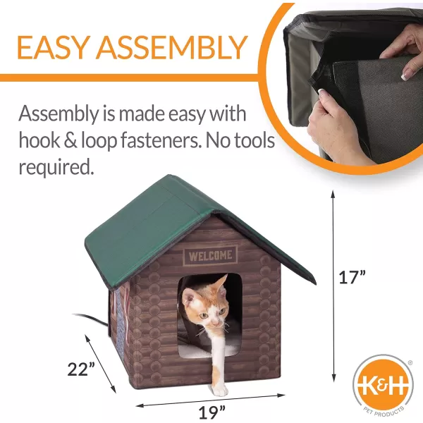 KampH Pet Products Outdoor Heated Kitty House Outdoor Cat House for Outside Community Cats Strays and Ferals Insulated Shelter Warming Cold Weather House with Heated Pad for Winter Cottage DesignHeated Log Cabin Design