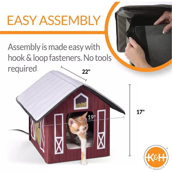 KampH Pet Products Outdoor Heated Kitty House Outdoor Cat House for Outside Community Cats Strays and Ferals Insulated Shelter Warming Cold Weather House with Heated Pad for Winter Cottage DesignHeated Barn Design