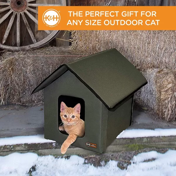 KampH Pet Products Outdoor Heated Kitty House Outdoor Cat House for Outside Community Cats Strays and Ferals Insulated Shelter Warming Cold Weather House with Heated Pad for Winter Cottage DesignHeated Log Cabin Design