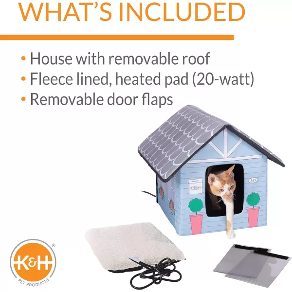 KampH Pet Products Outdoor Heated Kitty House Outdoor Cat House for Outside Community Cats Strays and Ferals Insulated Shelter Warming Cold Weather House with Heated Pad for Winter Cottage DesignHeated Cottage Design