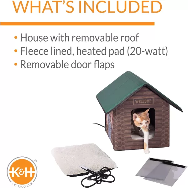 KampH Pet Products Outdoor Heated Kitty House Outdoor Cat House for Outside Community Cats Strays and Ferals Insulated Shelter Warming Cold Weather House with Heated Pad for Winter Cottage DesignHeated Log Cabin Design