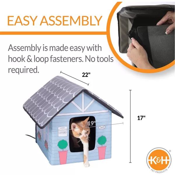 KampH Pet Products Outdoor Heated Kitty House Outdoor Cat House for Outside Community Cats Strays and Ferals Insulated Shelter Warming Cold Weather House with Heated Pad for Winter Cottage DesignHeated Cottage Design