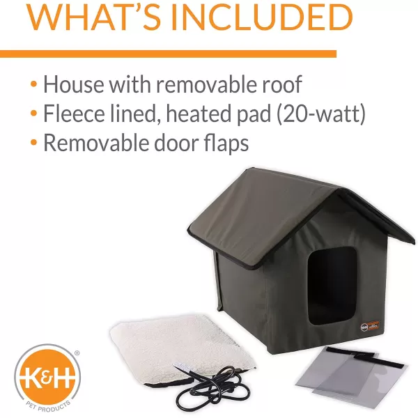 KampH Pet Products Outdoor Heated Kitty House Outdoor Cat House for Outside Community Cats Strays and Ferals Insulated Shelter Warming Cold Weather House with Heated Pad for Winter Cottage DesignHeated Olive Green