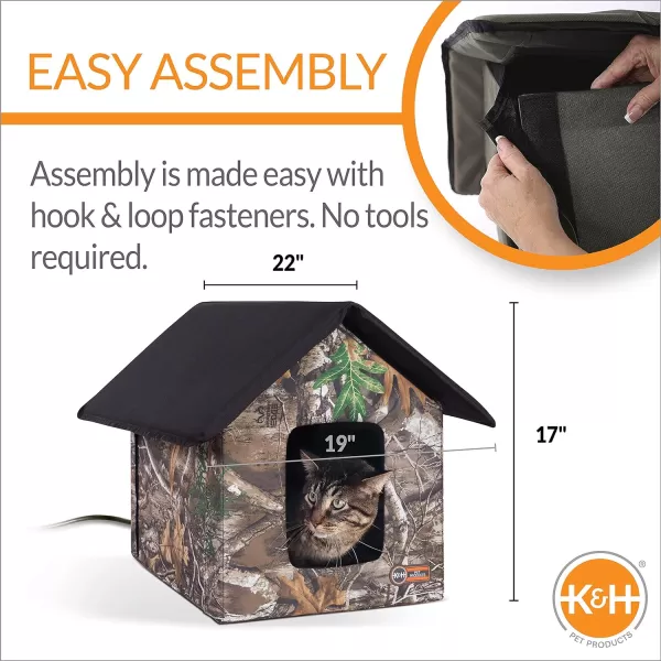 KampH Pet Products Outdoor Heated Kitty House Outdoor Cat House for Outside Community Cats Strays and Ferals Insulated Shelter Warming Cold Weather House with Heated Pad for Winter Cottage DesignHeated Realtree Edge Camo