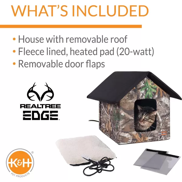 KampH Pet Products Outdoor Heated Kitty House Outdoor Cat House for Outside Community Cats Strays and Ferals Insulated Shelter Warming Cold Weather House with Heated Pad for Winter Cottage DesignHeated Realtree Edge Camo
