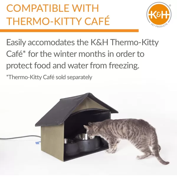 KampH Pet Products Outdoor Kitty Dining Room Outdoor Cat Shelter for Food amp Water Purrfect for Outdoor Feral Cats and Community Cats Olive 14 X 20 X 165Olive Dining Room
