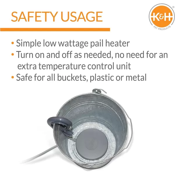 KampH Pet Products Perfect Bucket Heater w Cord Clip Gray 5 80WHeater