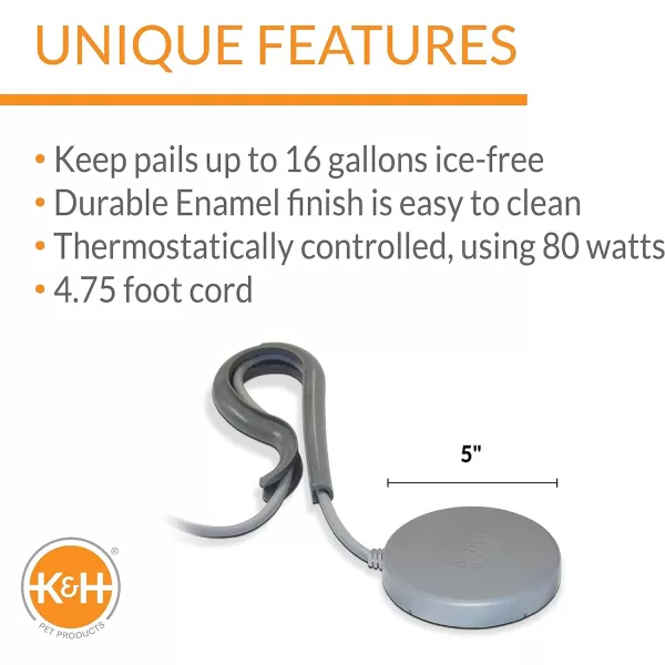 KampH Pet Products Perfect Bucket Heater w Cord Clip Gray 5 80WHeater