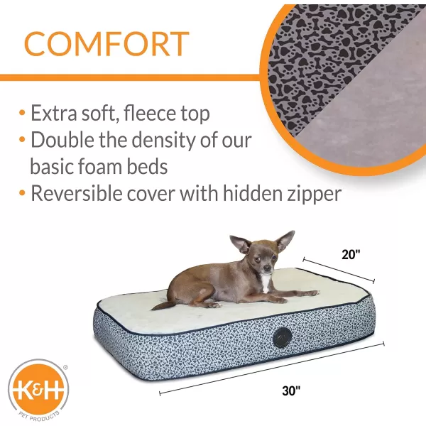 KampH Pet Products Superior Orthopedic Pet Bed PawBone Print Mocha Paw Bone Print Medium 30 X 40 InchesRecyclable Box 200L x 300W x 50Th Gray Paw Bone Print