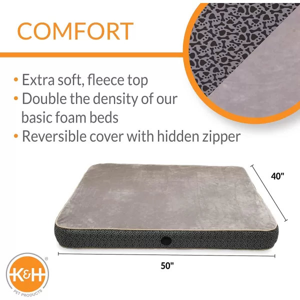 KampH Pet Products Superior Orthopedic Pet Bed PawBone Print Mocha Paw Bone Print Medium 30 X 40 InchesRetail Box 500L x 400W x 50Th Gray Paw Bone Print