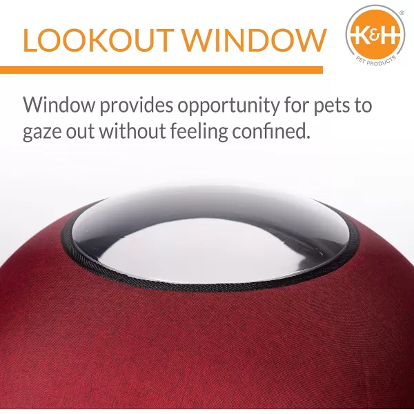 KampH Pet Products Thermo Lookout Pod Indoor Heated Cat Bed for Large Cats Heated Cat Cave Thermal Cat Mat Hideaway for Small or Large Cats and Kittens  Classy Red 22 InchesClassy Red