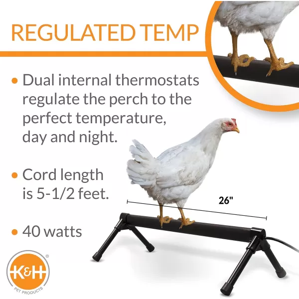 KampH Pet Products ThermoChicken Perch Warming Chicken Heater for Chicken Coops Prevents Frozen Chicken Toes Chicken Coop Accessories Safe Alternative to Chicken Coop Heater  Black 2626 Inches Retail Box