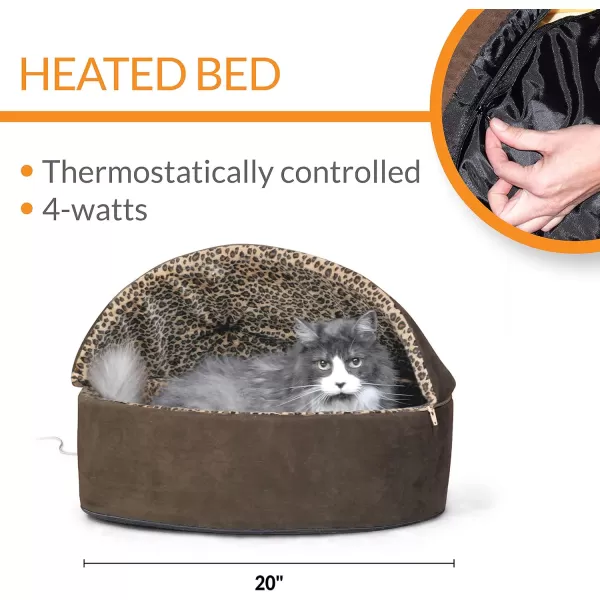 KampH Pet Products ThermoKitty Bed Deluxe Indoor Heated Cat Bed MochaLeopard Small 16 Inches200L x 200W x 140Th Recyclable Box Mocha
