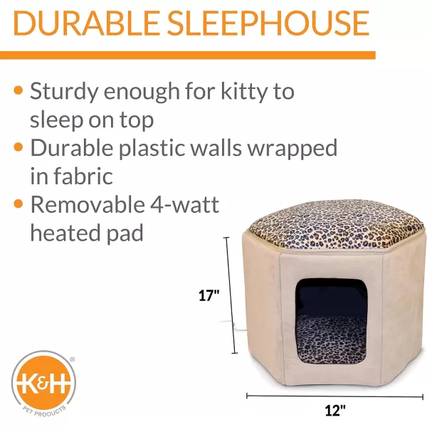 KampH Pet Products ThermoKitty Sleephouse Cat Cave  Heated TanLeopard 12 X 17 InchesHeated