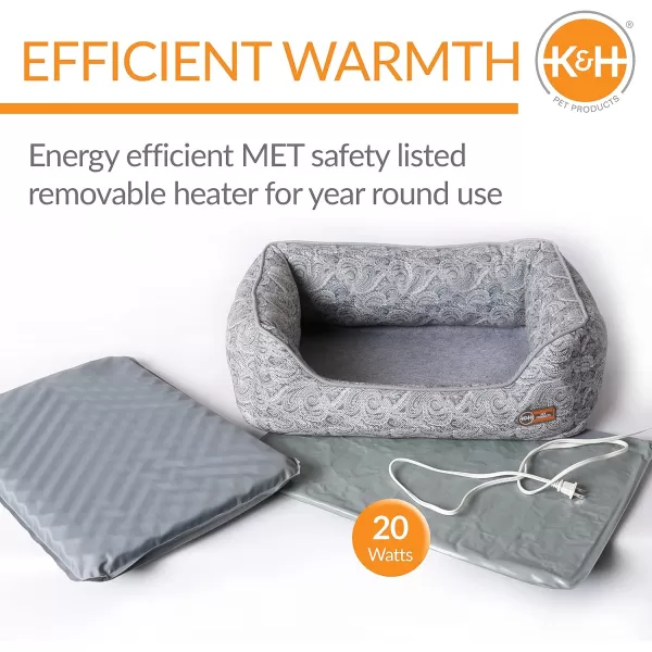 KampH Pet Products ThermoWater Bolster Heated Orthopedic Dog Bed Gray Small 17 X 20 Inches200L x 170W x 70Th